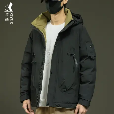 冬季加厚工装棉衣连帽外套男2023新款宽松大码男士潮牌户外冲锋衣商品大图