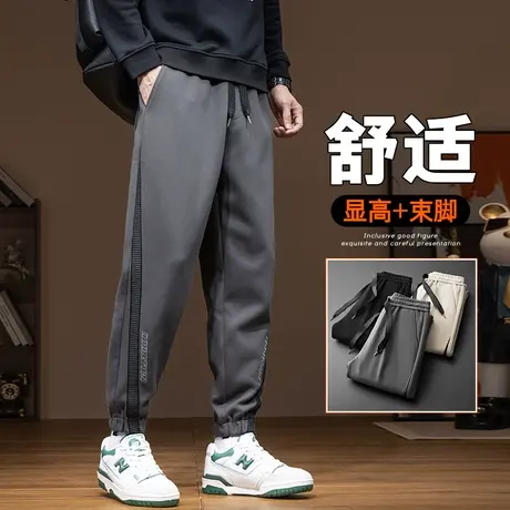 男生高端条纹束脚九分休闲裤春秋款痞帅气小脚哈伦男裤子2024新款商品大图