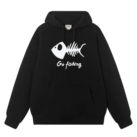 秀洛去钓鱼go fishing卫衣男女连帽加绒加厚外套外衣服钓鱼佬鱼骨商品大图