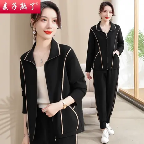 中老年人女妈妈装灯芯绒休闲运动两件套装2023秋冬季新款卫衣开衫图片