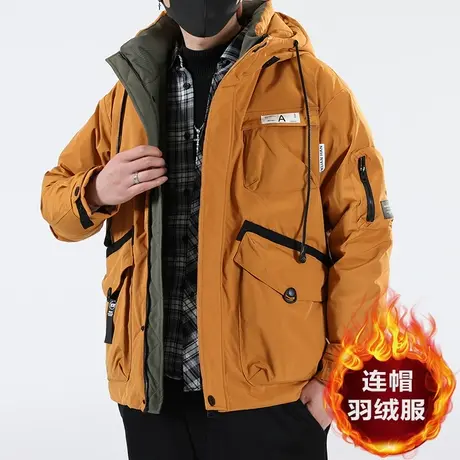 男士防风保暖工装连帽冲锋衣外套冬季冬天男装潮牌加厚鸭绒羽绒服图片
