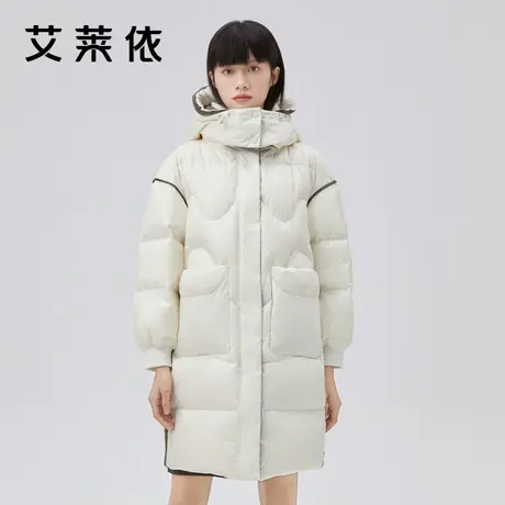 艾莱依好看撞色羽绒服女款冬季新款宽松肌理感设计感长款高级外套商品大图