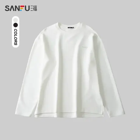 三福2024春季男士重磅净色肌理条开叉长T恤 休闲上衣男481074图片