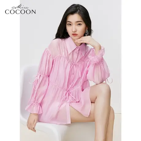 MISSCOCOON法式粉色上衣女2023新款夏季宽松系带设计感蝴蝶结衬衫商品大图