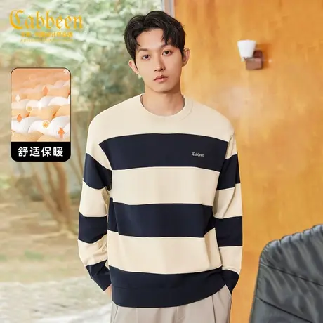 卡宾男装 条纹针织衫2024早春新款宽松毛衣山系户外上衣舒适保暖H商品大图