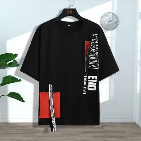 圆领短袖男士t恤宽松潮流纯棉潮牌半袖体恤夏季青少年学生打底衫商品大图