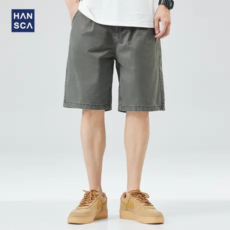 hansca美式复古工装短裤男夏季潮牌纯色直筒宽松休闲运动五分裤子商品大图