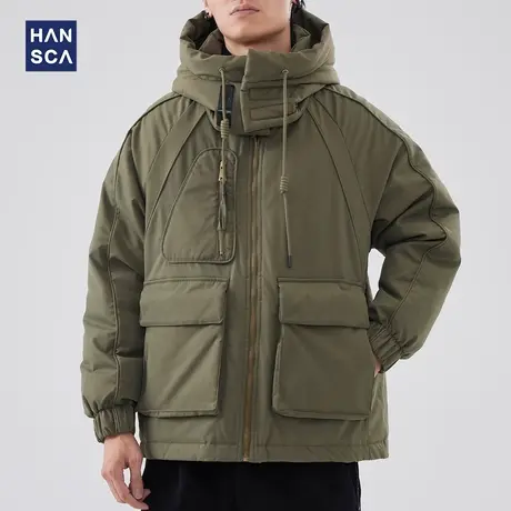 hansca冬季工装羽绒服男2023新款多口袋设计感白鸭绒青少年外套男图片