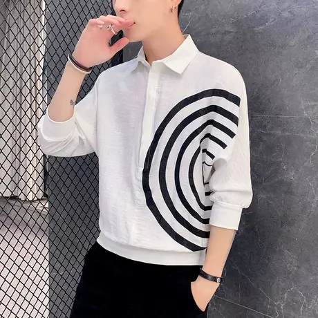 夏季男士七分袖t恤学生半袖体恤中袖潮流衬衫个性男装休闲上衣服商品大图