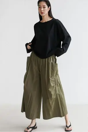 纯诗曼春夏新款松紧腰阔腿休闲裤大码宽松百搭工装气质九分裤子潮图片