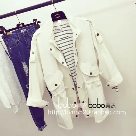 2021春装新款前短后长薄款燕尾风衣女短款抽绳收腰显瘦休闲白外套商品大图