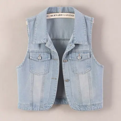 牛仔马甲女短款背心休闲春秋2023夏薄新款无袖外套小外搭连衣裙浅商品大图