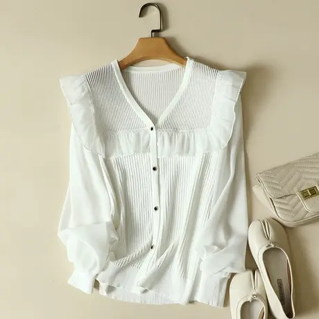 雪纺长袖冰丝针织开衫女秋装2023年新款宽松上衣洋气蕾丝打底衫女商品大图