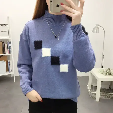 半高领加绒加厚保暖套头毛衣女宽松外穿打底衫长袖百搭打底衫上衣商品大图