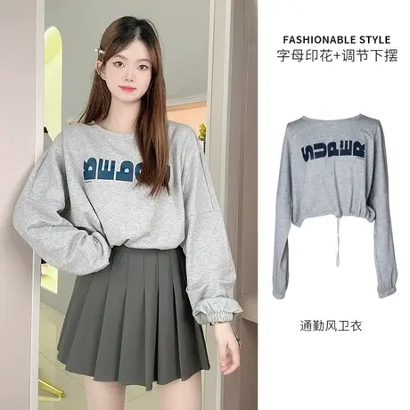 乡美媚连帽卫衣女秋季2023新款原创潮牌设计感小众套头宽松上衣商品大图