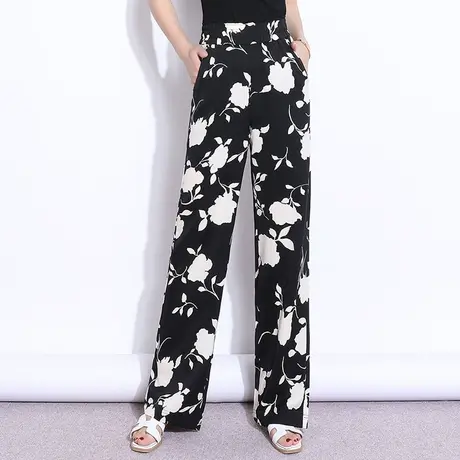 冰丝印花阔腿裤女夏薄款防晒长裤2023新款高腰显瘦垂感直筒休闲裤图片