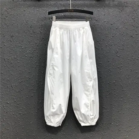 白色八分灯笼裤女春夏新款炸街休闲宽松显瘦个性束脚哈伦老爹裤子商品大图