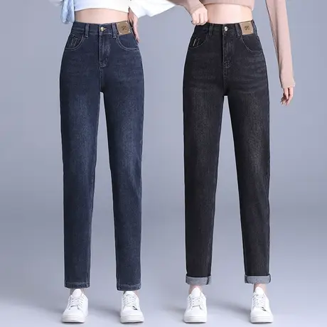 显瘦牛仔哈伦裤女秋款2023年潮流百搭宽松烟管裤简约高街萝卜裤子商品大图