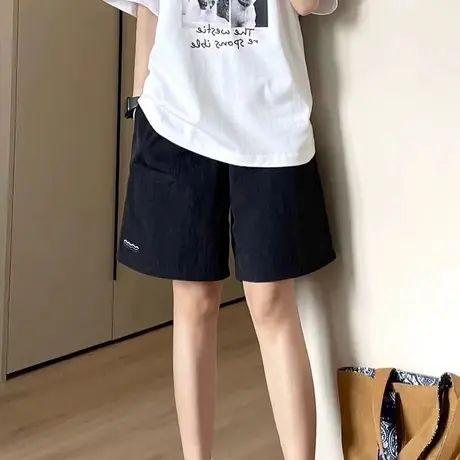黑色运动短裤女夏季薄款韩版宽松学生高腰小个子休闲阔腿裤五分裤商品大图
