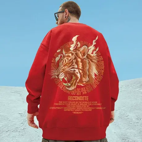 2023ins男装小众设计感新款圆领卫衣男加绒秋冬打底衫男士外套潮商品大图