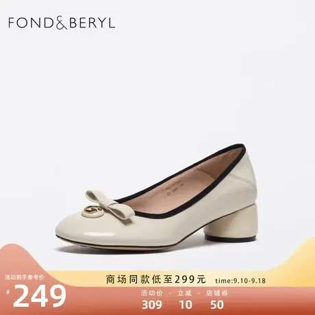 菲伯丽尔单鞋新款时尚圆头粗跟浅口蝴蝶结优雅通勤女鞋FB11111024图片