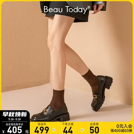 BeauToday厚底乐福鞋女2023新款英伦风小皮鞋真皮女鞋子粗跟单鞋商品大图