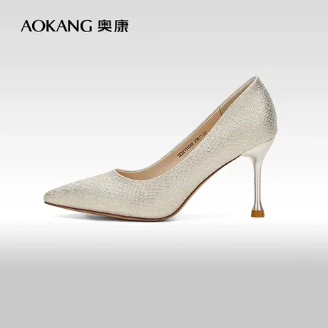 【门店发货】奥康女鞋 2023春秋季优雅高跟鞋气质细钻仙女婚鞋商品大图
