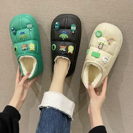 防水棉拖鞋女冬季外穿可爱卡通室内家居包跟加绒保暖厚底防滑棉鞋图片