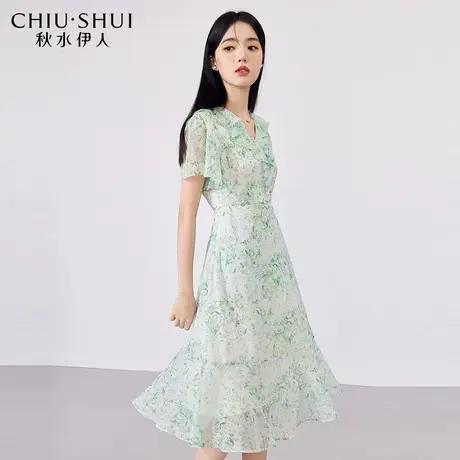 秋水伊人法式碎花连衣裙气质2023夏新款女雪纺V领茶歇收腰裙子潮图片