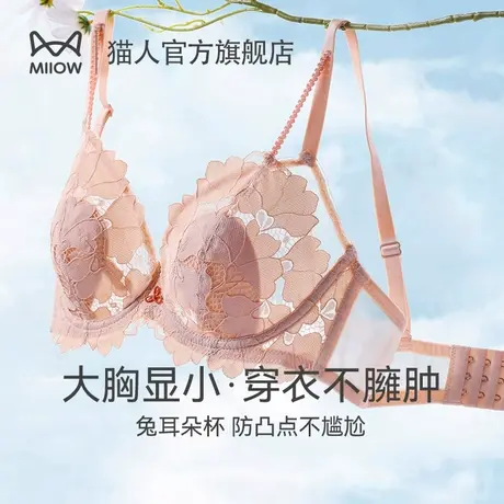 猫人大胸显小内衣女士夏季超薄无钢圈聚拢无痕美背性感蕾丝文胸罩商品大图