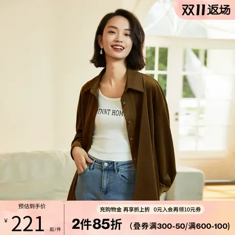 阿依莲灯芯绒春日衬衫秋季2023新款女士装长袖衬衣POLO领宽松外套图片
