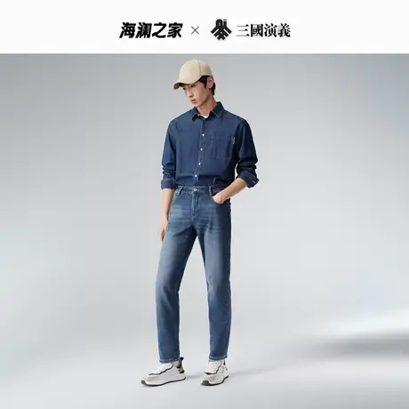 HLA/海澜之家三国系列牛仔裤23秋冬新舒适弹力纯色水洗五袋款裤子图片