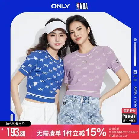 ONLY春秋NBA联名款圆领满印修身短款针织衫女|123124072商品大图