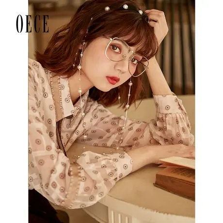 Oece复古减龄衬衫2022秋新款女装文艺衬衣领结设计感上衣图片