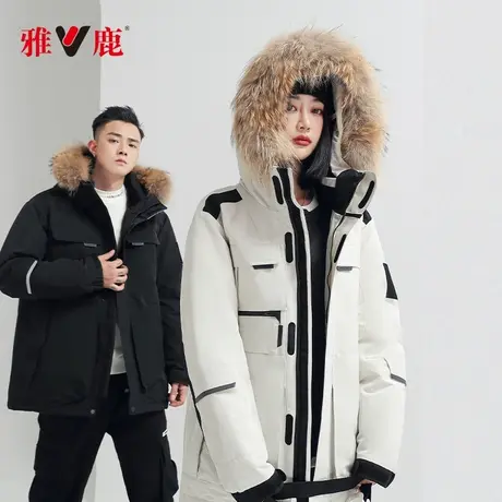雅鹿羽绒服女毛领派克服冬季加厚情侣装小个子反季工装连帽羽绒服商品大图