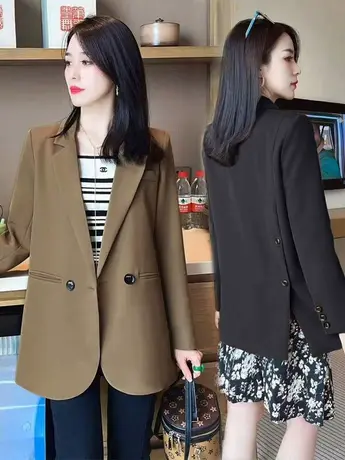 chic纯色小西装外套女小个子2023春秋短款高级感炸街韩版休闲西服商品大图