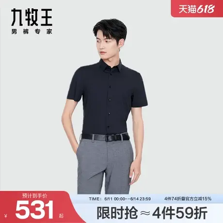 [冰爽系列]九牧王男装24年春夏新AC2DVS0327舒适凉感正装短袖衬衫图片