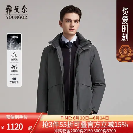 雅戈尔官方冬季新品鹅绒羽绒服防风男士商务立领长款可脱帽上衣商品大图