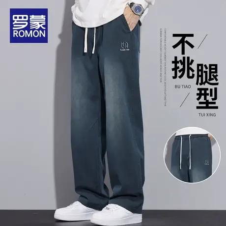 罗蒙天丝休闲裤男士春夏季2025新款美式高街潮牌宽松直筒长裤子男商品大图