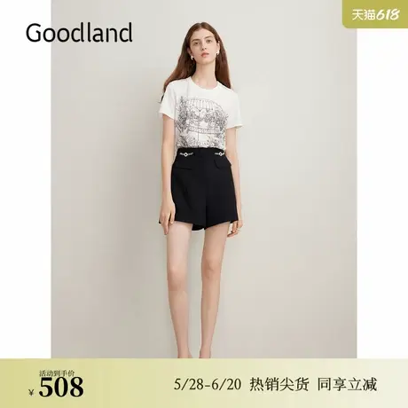 Goodland美地夏季小香风A字短裤暗纹休闲裤商品大图