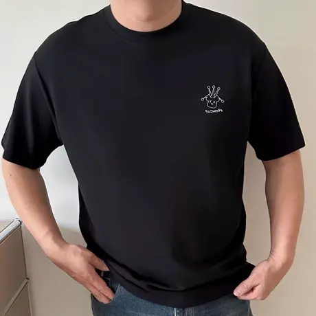 大依无忧大码男装夏季新款简约趣味胖子加肥加大圆领短袖T恤半袖商品大图