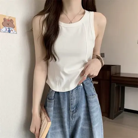 白色吊带背心女内搭打底无袖t恤设计感小众外穿短款鱼骨上衣商品大图