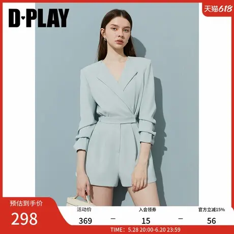 DPLAY2025年夏季新款蓝色连体裤女优雅大气法式连身裤连衣裤短裤图片