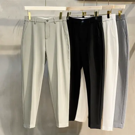 冰丝夏季垂感小西裤男韩版潮流百搭休闲长裤修身直筒薄款九分裤商品大图