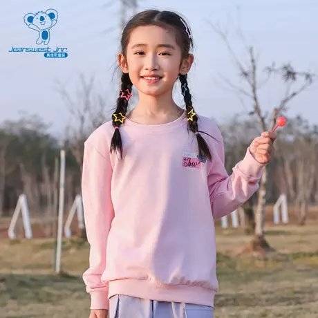 JJ真维斯商场同款童装2025春季新款女童印花圆领长袖纯棉卫衣衣服商品大图