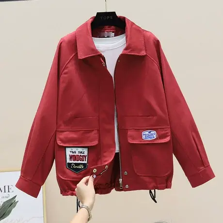 风衣女2023春季新款显瘦中长款工装外套红色春秋大衣小个子上衣潮图片