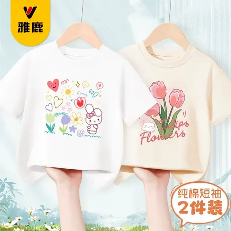 雅鹿女童纯棉短袖t恤2025新款中大童夏装女孩衣服儿童夏季上衣商品大图