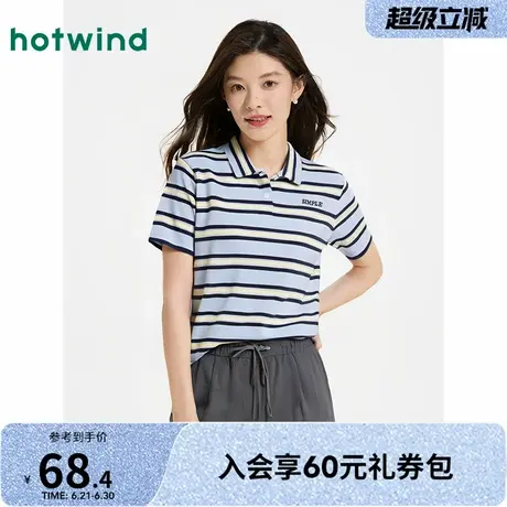 女款短袖热风2025年夏季新款女士条纹polo领短T恤休闲宽松上衣图片