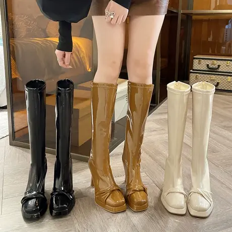 韩系小踝靴法式高跟鞋2023年新款短靴子女秋冬网红气质长筒瘦瘦靴图片