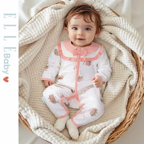 ELLE BABY婴儿衣服夹棉加厚哈衣爬爬服婴幼儿衣服连体衣宝宝睡衣图片